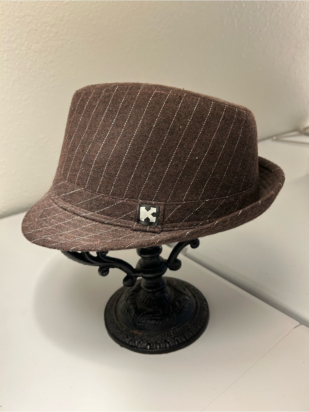 Kenny K Brown Pinstripe Fedora Hat with Silver Accent size XL